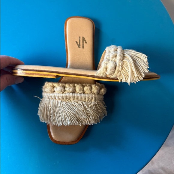 Leather Cream and Tan Bohemian Fringe Sandals - Picture 4 of 5